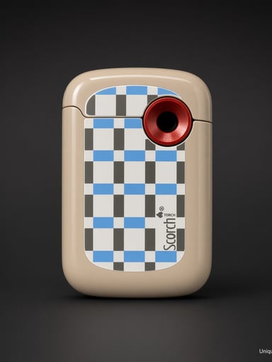 Preview pic of Scorch Torch 61884 Pocket Lighter – Beige Checker Flip-Top Blue Jet Flame (New)