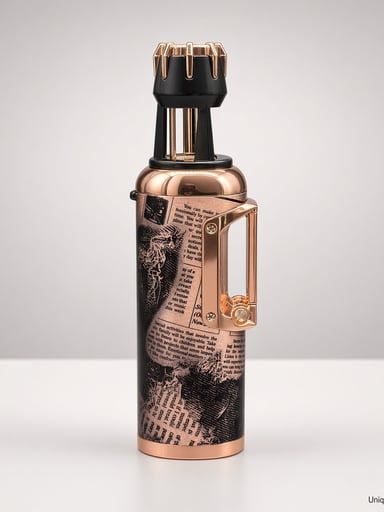 Preview pic of 5" Scorch 61857 Standing Jet Torch | Newspaper Print Copper | Clip-On Butane Lighter