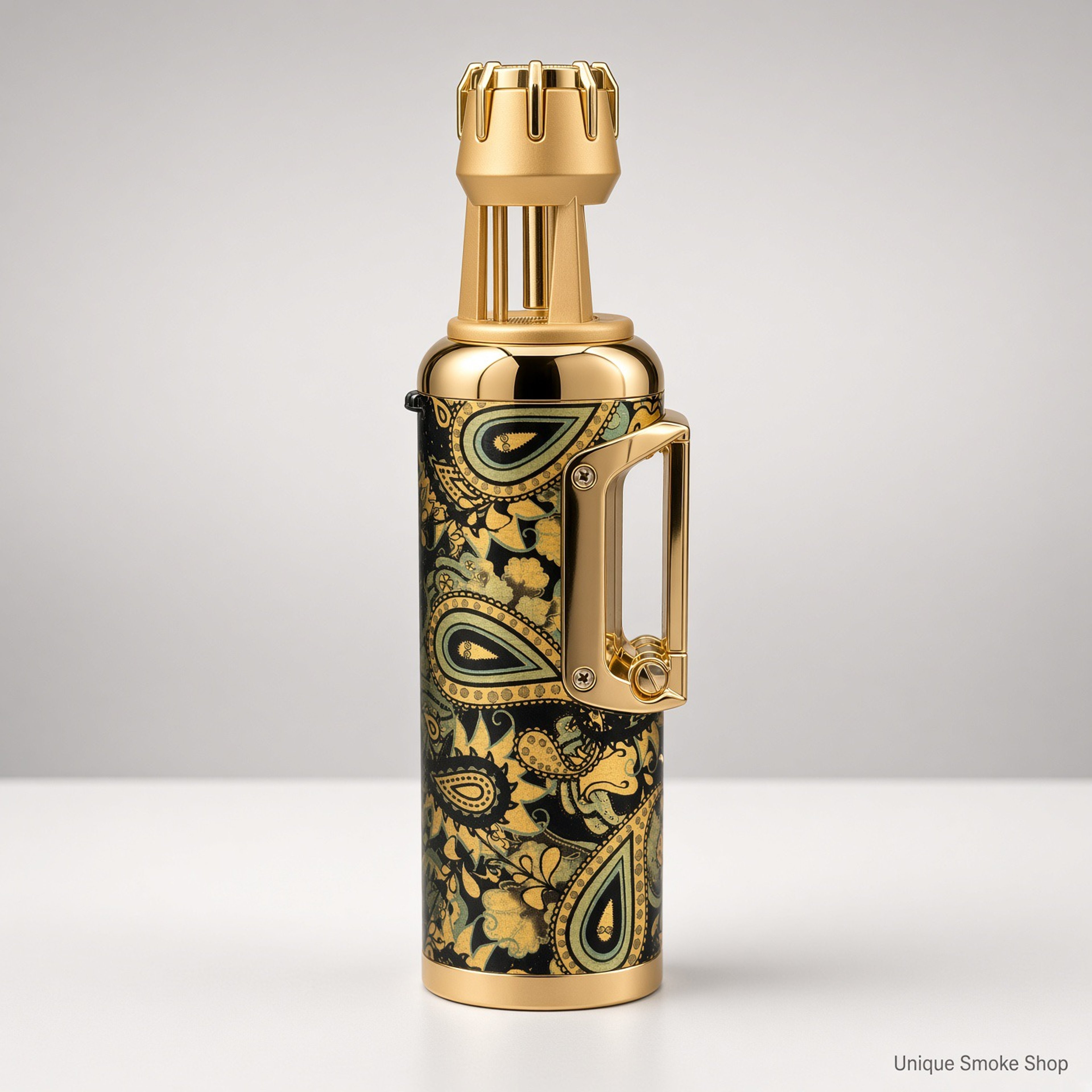 Preview pic of Scorch 61857 5" Standing Jet Lighter | Gold Paisley | Side-Clip Butane Torch