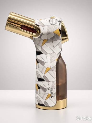 Preview pic of Scorch 61754 4-Flame Pistol Lighter | White Geometric Gold | 4" Butane Torch