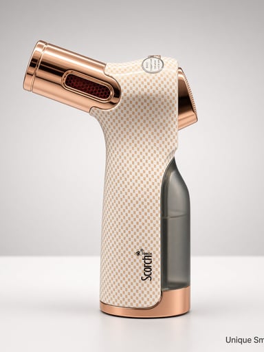 Preview pic of Scorch 61754 4-Jet Pistol Torch | Cream Checker Rose Gold | 4" Butane Lighter