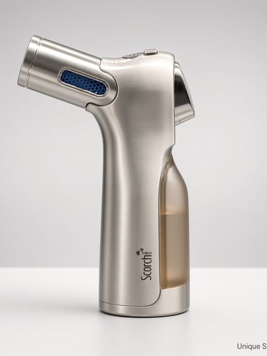 Preview pic of Scorch 61754 4-Jet Pistol Torch | Brushed Silver | 4" Butane Lighter with Fuel Window