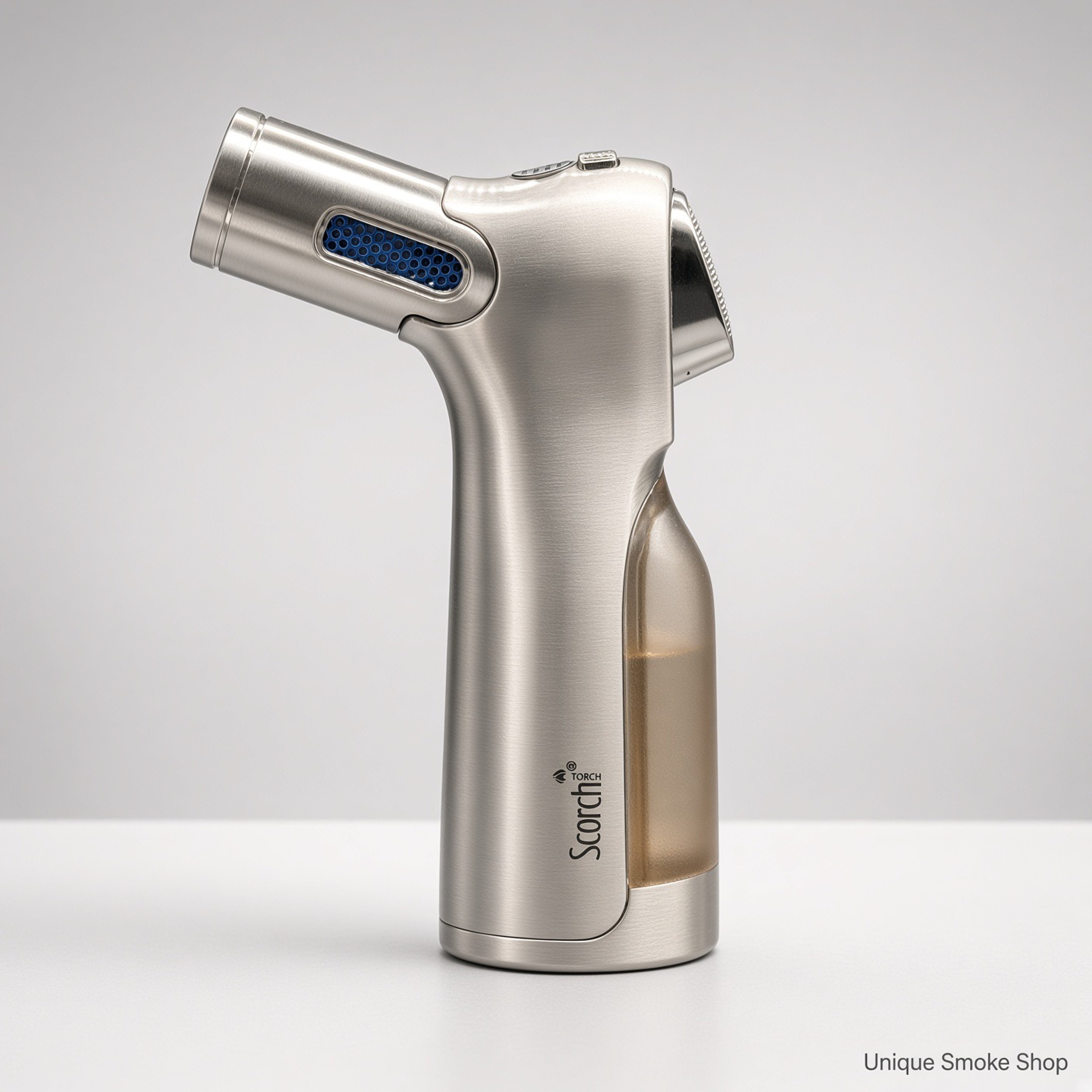 Preview pic of Scorch 61754 4-Jet Pistol Torch | Brushed Silver | 4" Butane Lighter with Fuel Window