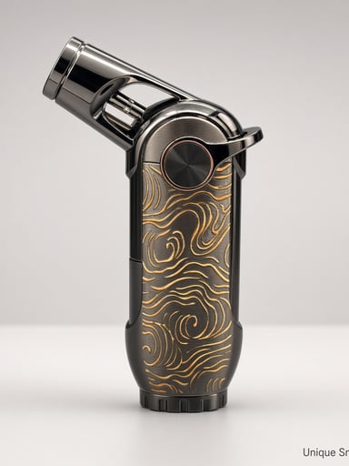 Preview pic of Scorch 61895 Metal Jet Lighter | Gold Waves Gunmetal | 4" Single-Flame Torch
