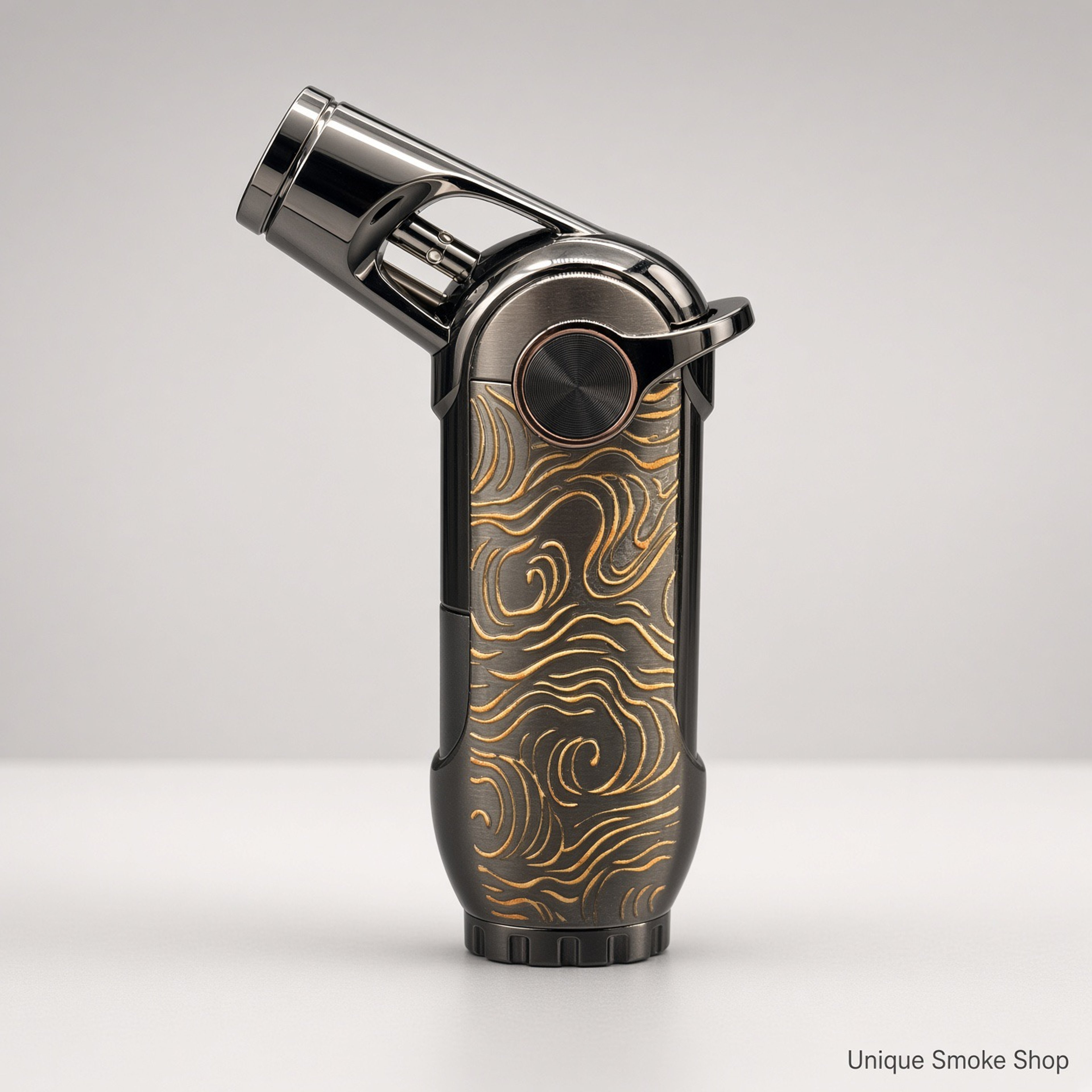 Preview pic of Scorch 61895 Metal Jet Lighter | Gold Waves Gunmetal | 4" Single-Flame Torch