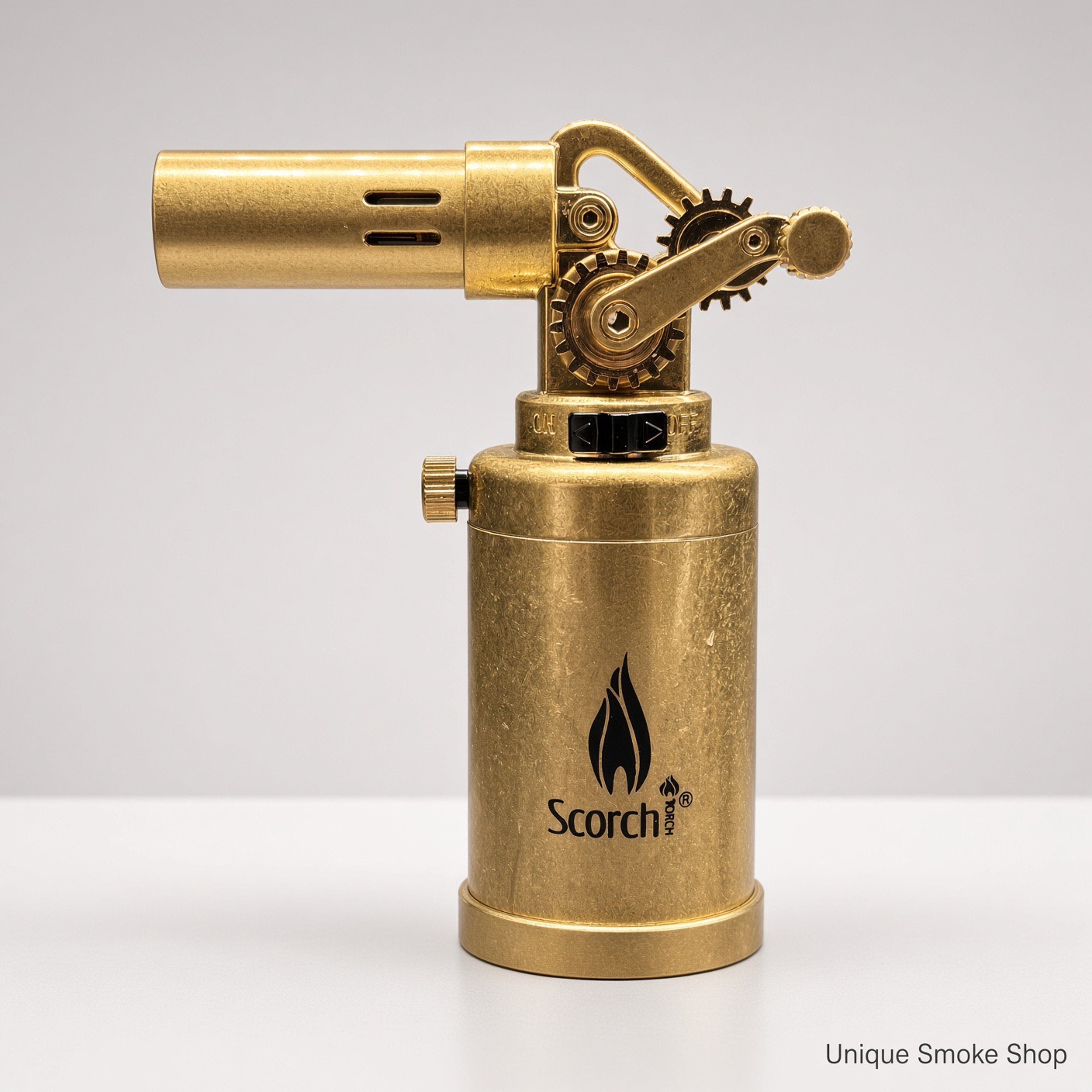 Preview pic of Scorch 61876 Culinary Jet Torch | Antique Gold | Gear-Start Metal Butane Lighter