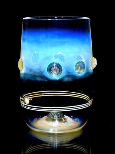 Preview pic of Badback Glass - Fume Stripe & Millie Swirls w/ Metallic Core Marble Base Stemless Wineglass - 11.5oz capacity