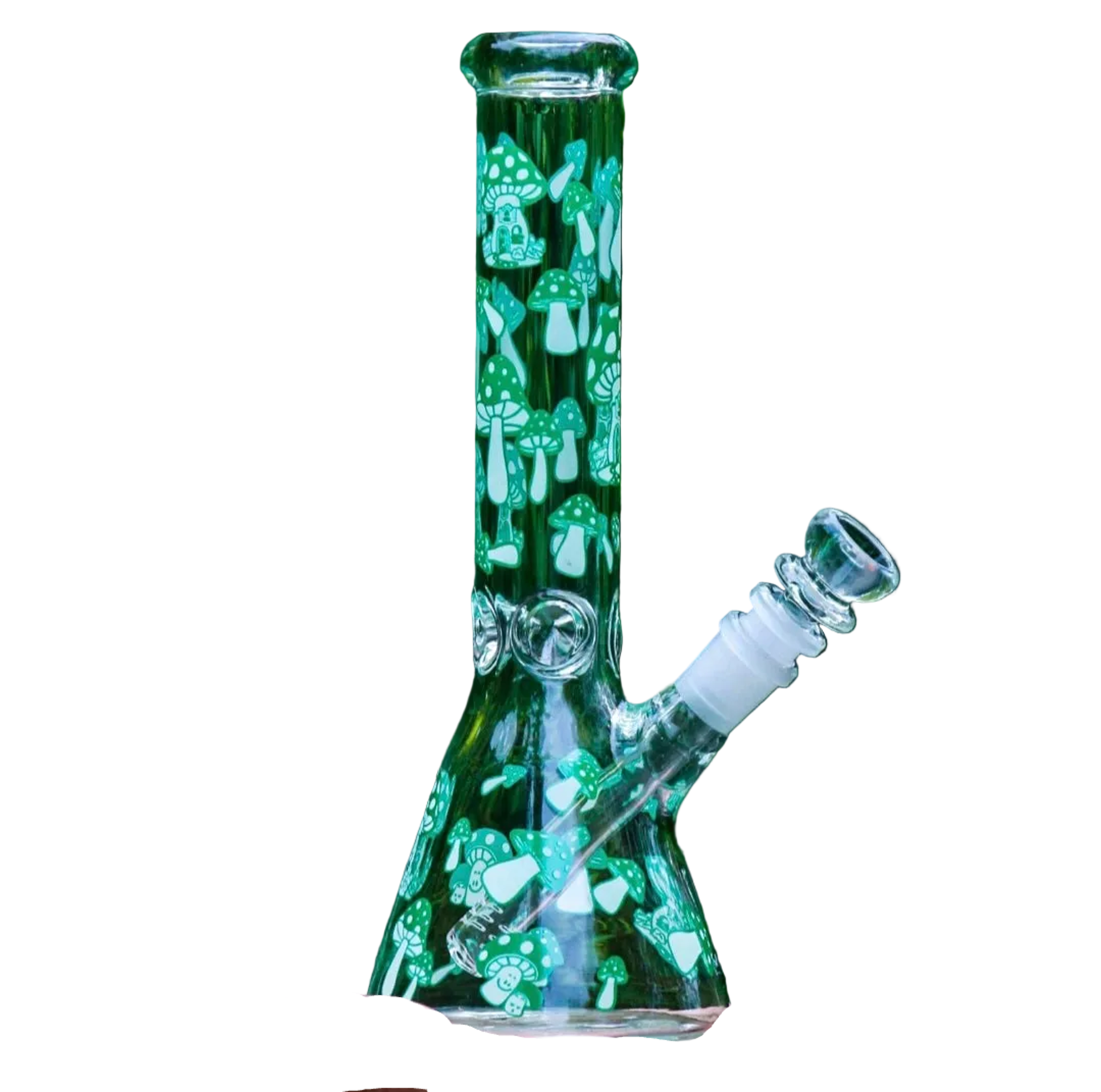 10' GLOW in the DARK Glass Water Bong Mushroom Design W/ Ice Catcher image 0