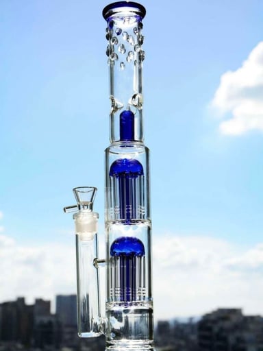 Preview pic of 16.5' 8 Arm Percolator Blue & Clear Glass Water Bong 18mm Bowl