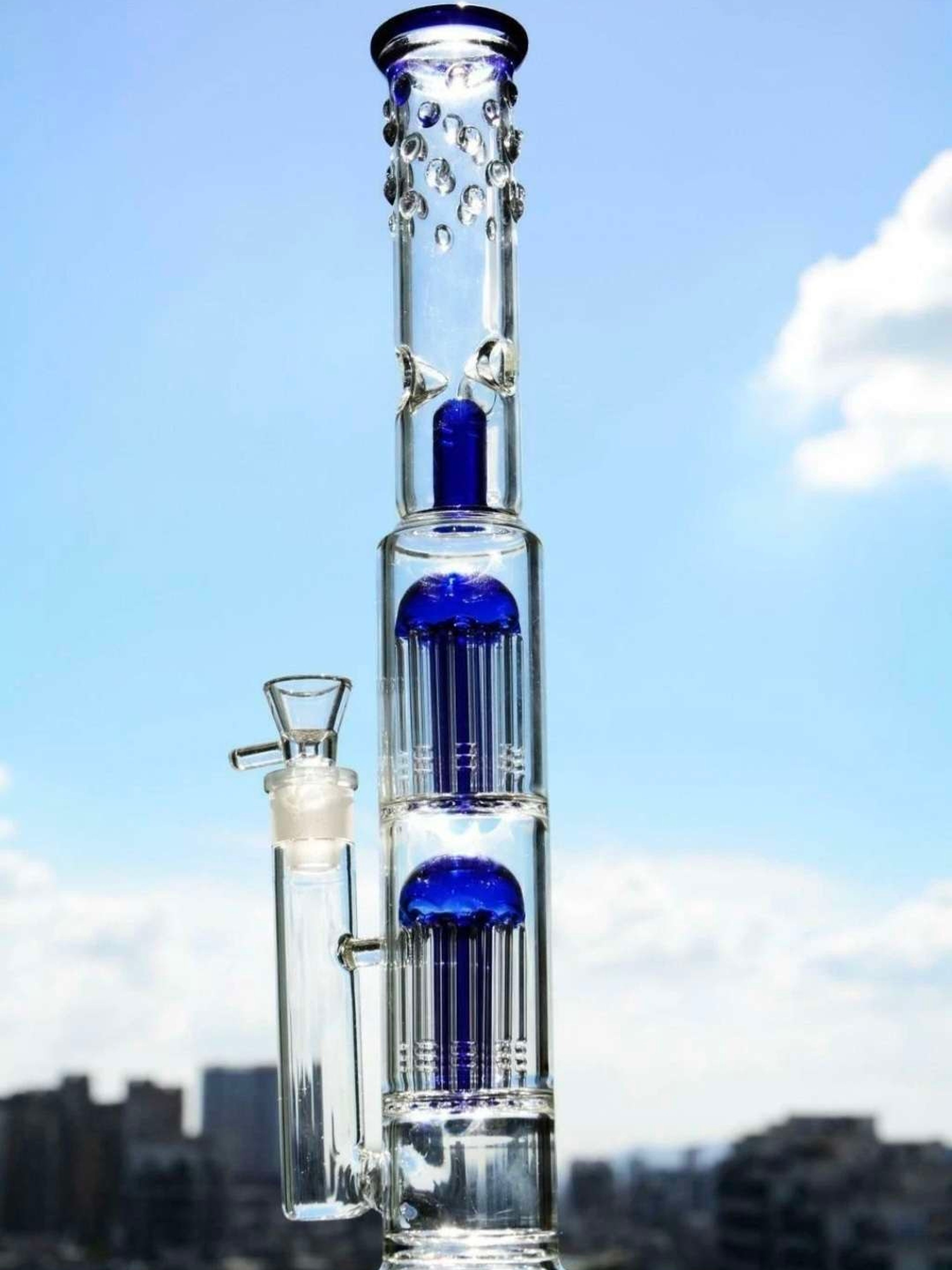 16.5' 8 Arm Percolator Blue & Clear Glass Water Bong 18mm Bowl image 0