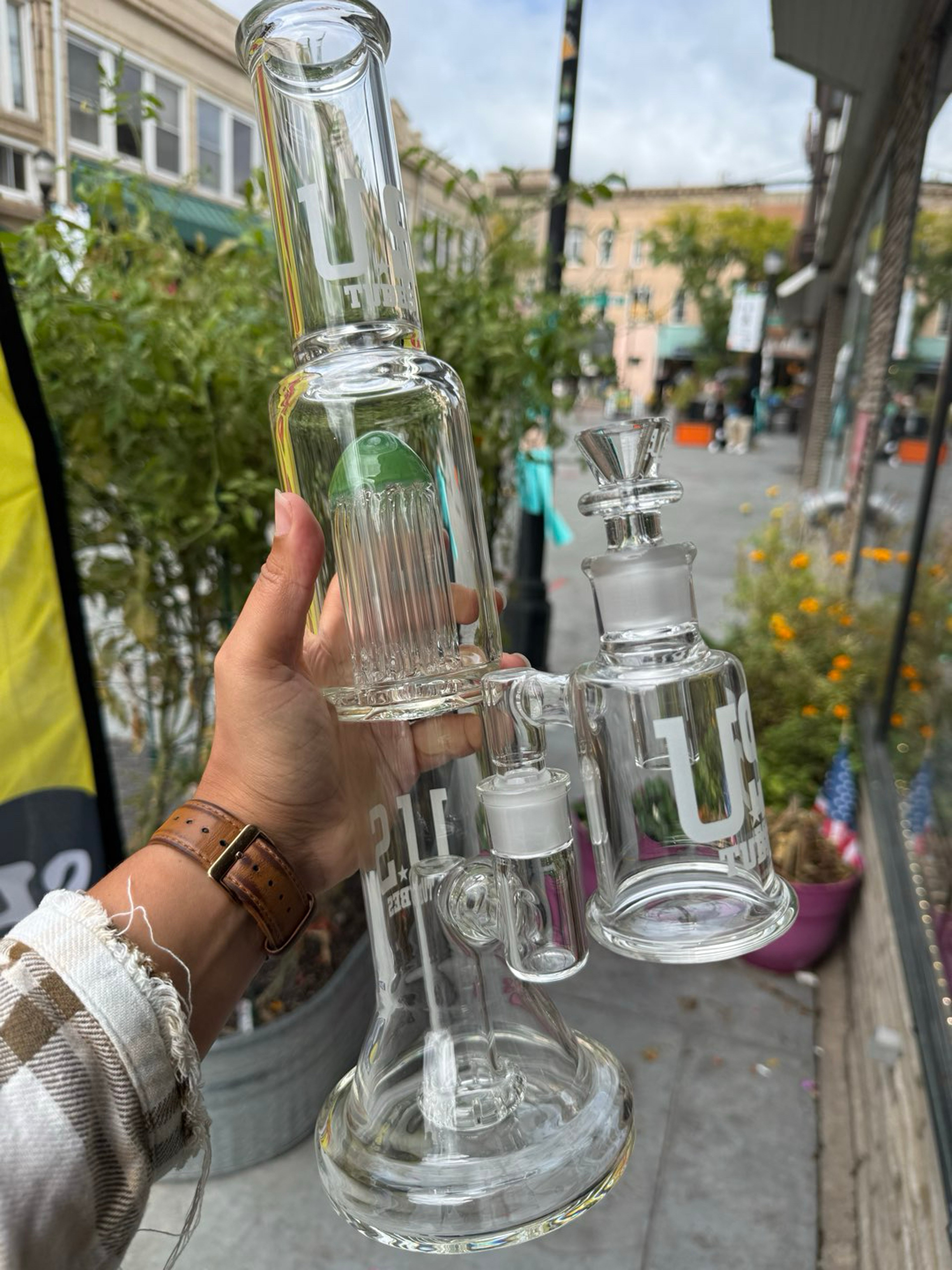 US TUBES Hybrid 17” Fixed Showerhead to Tree perc with Ash Catcher image 0
