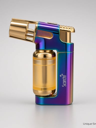 Preview pic of Scorch 61794 – 3” Rainbow/Gold Single Jet Metal Torch | Punch + Safety Lock