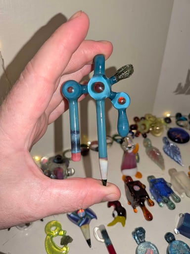 Preview pic of Sherbet Selko rare collab drippy pencil pendant with opals and moldavite