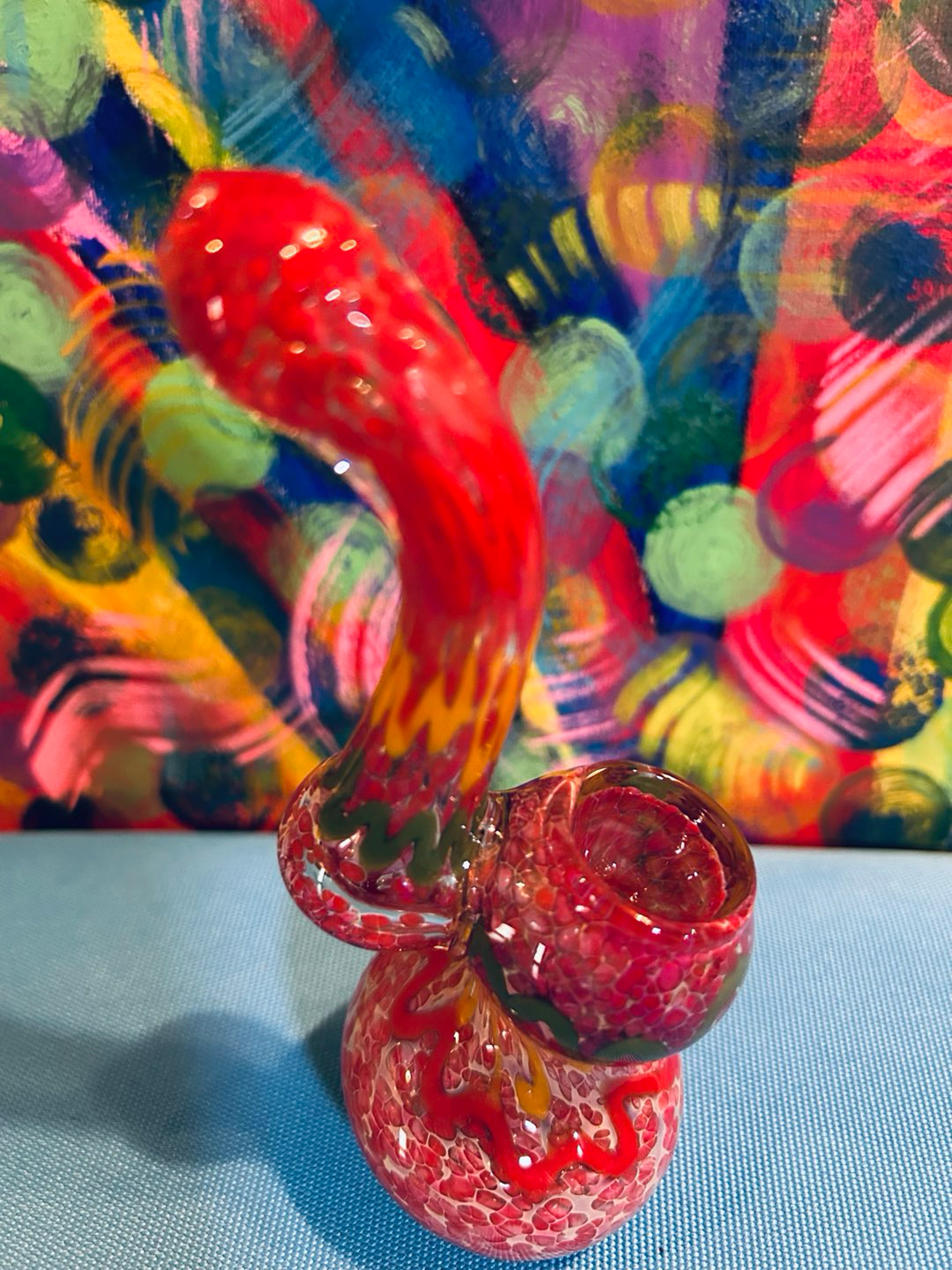 Bright red handblown glass water bubbler image 0