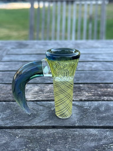 Preview pic of Full Retti Worked Hand-ground Joint 18mm 4 Hole Slide With Opal By Aurelia Glass