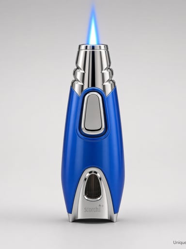 Preview pic of Scorch Rocket Single Flame Torch Lighter – Blue / Silver, Model 61582