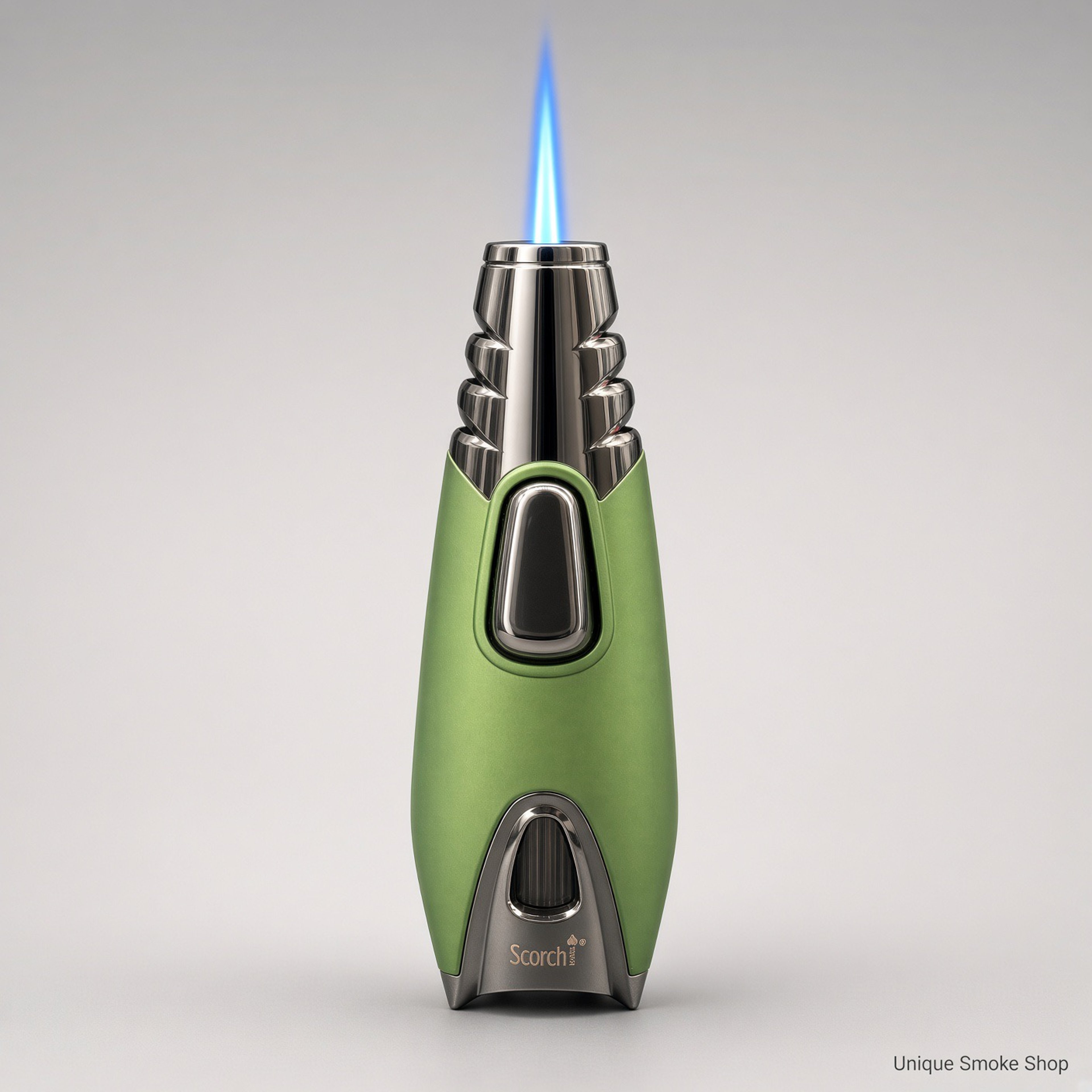 Preview pic of Scorch Rocket Single Flame Torch Lighter – Green / Gunmetal, Model 61582