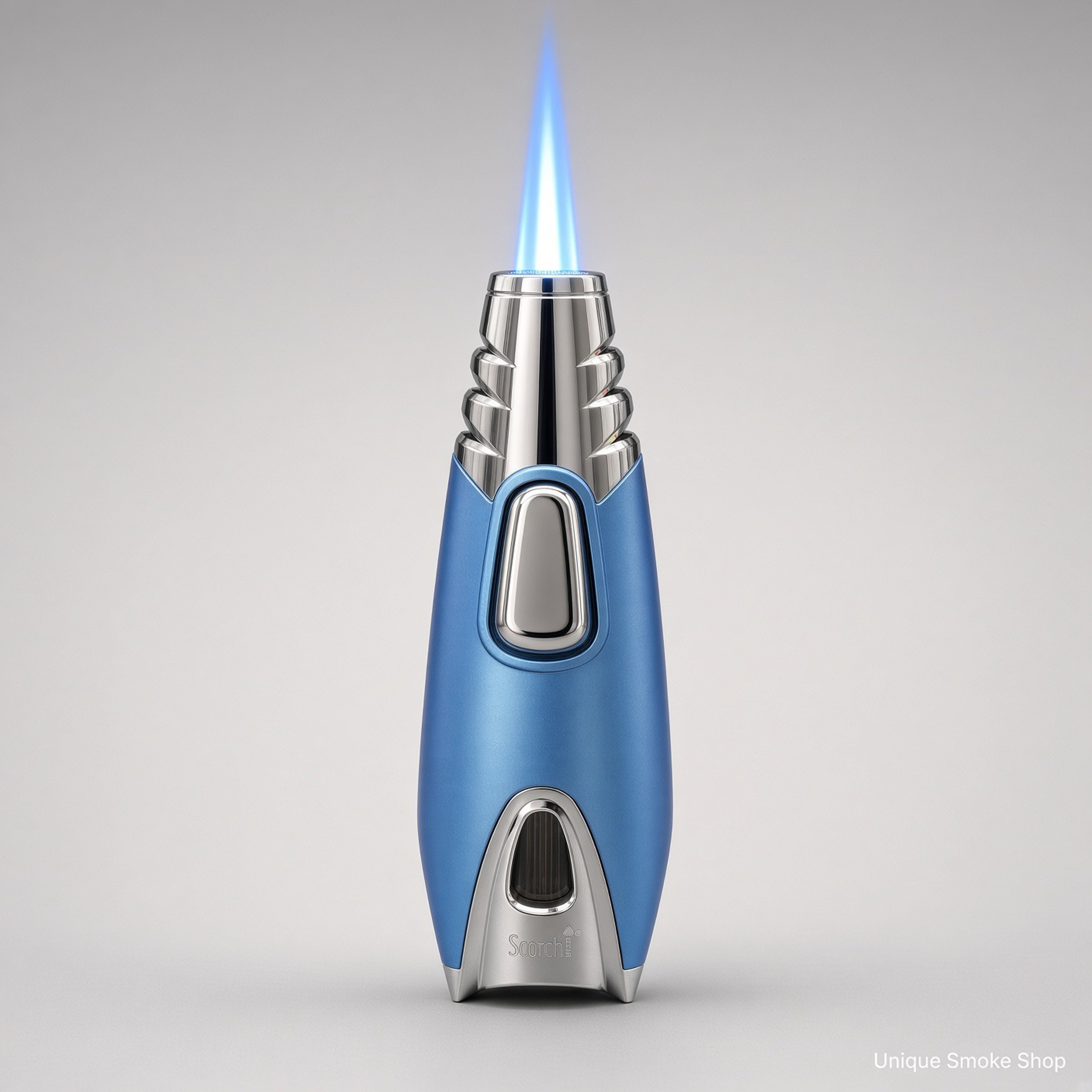 Preview pic of Scorch Rocket Single Flame Torch Lighter – Blue / Silver, Model 61582