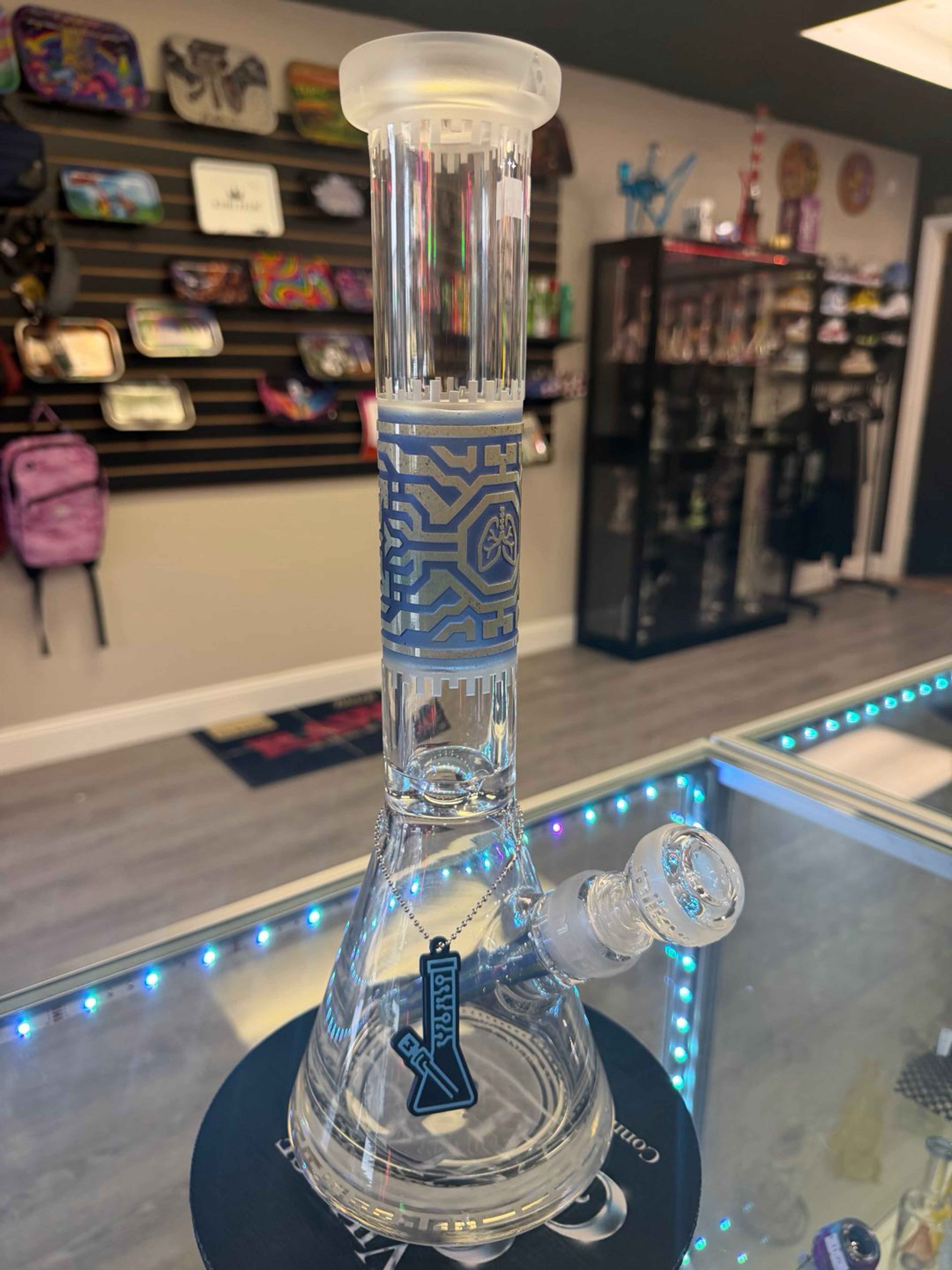 Preview pic of Milkyway Glass "Respire" Silver and Blue Frit Beaker
