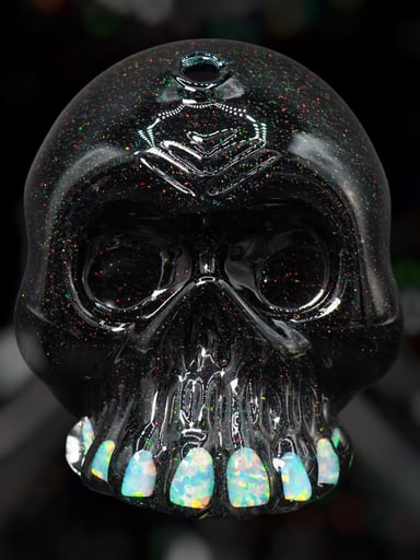 Preview pic of Carsten Small Skull - Jet Black Crushed Opal, 10mm/45°