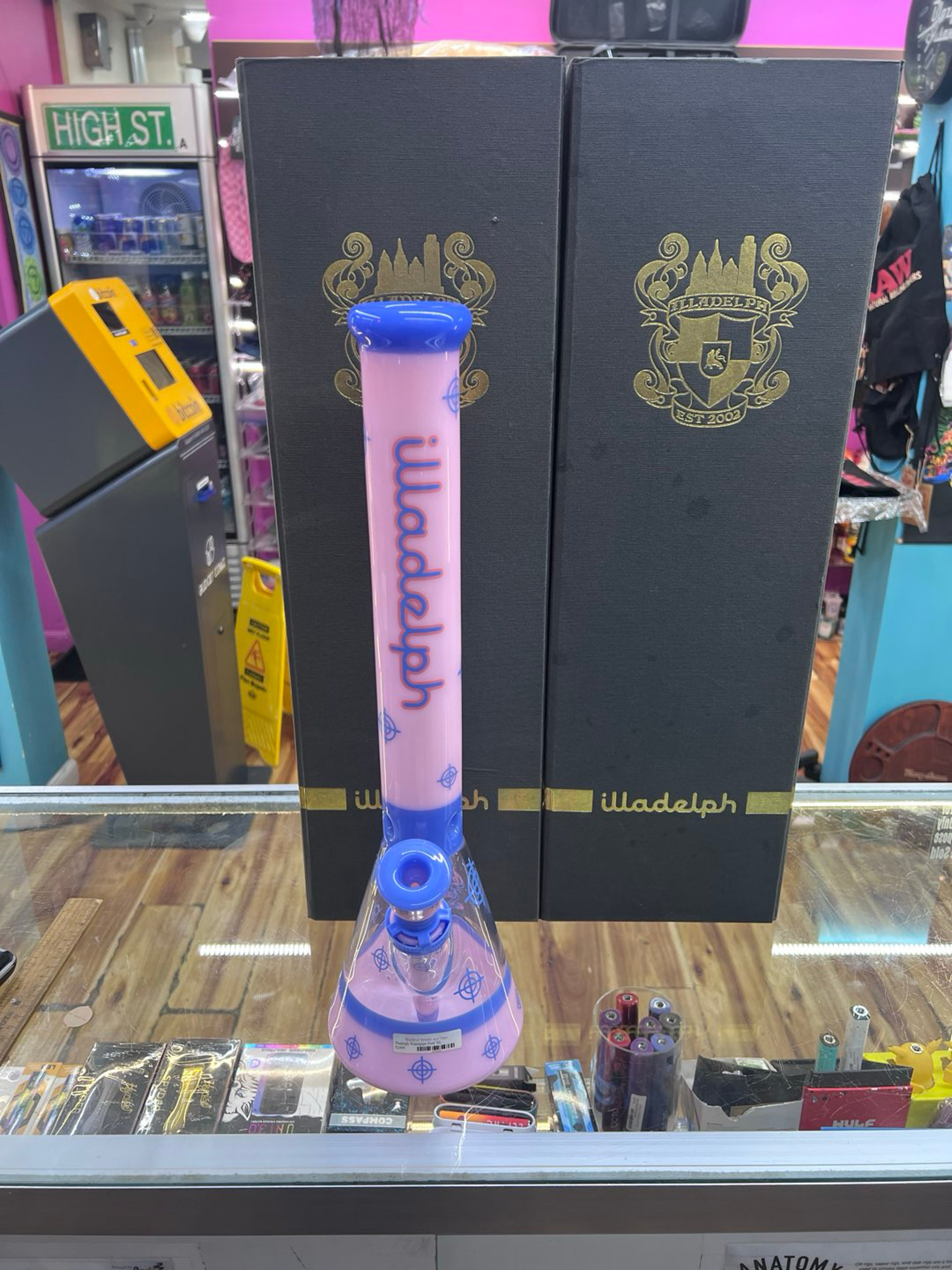 Preview pic of Illadelph Scoped Series Full Color Premium Beaker - Milky Pink/Blue - 19" - New, Unused w/ OG Box