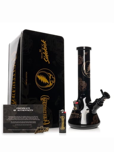 Preview pic of Grateful Dead x GEAR Premium® 12" 7mm Thick Black & Gold Steal Your Face Sidekick Water Pipe Limited Edition of 420