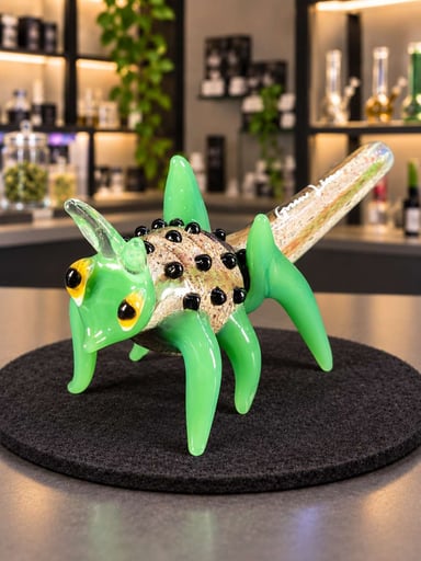 Preview pic of 5" Grasshopper Glass Hand Pipe Green Insect Bug Tobacco Bowl Collectible Unique!