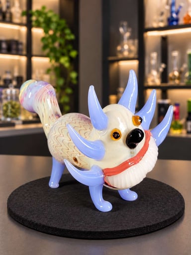 Preview pic of 5" Glass Hand Pipe Monster Dragon Art Glass Bowl Horns Thick Tobacco Spoon Pipe