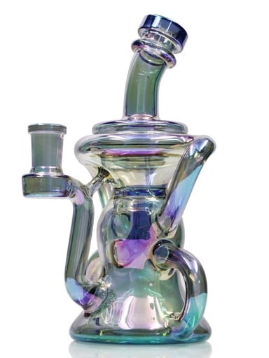 Preview pic of 8' Iridescent Glass Water Bong Recycler 14mm Bowl