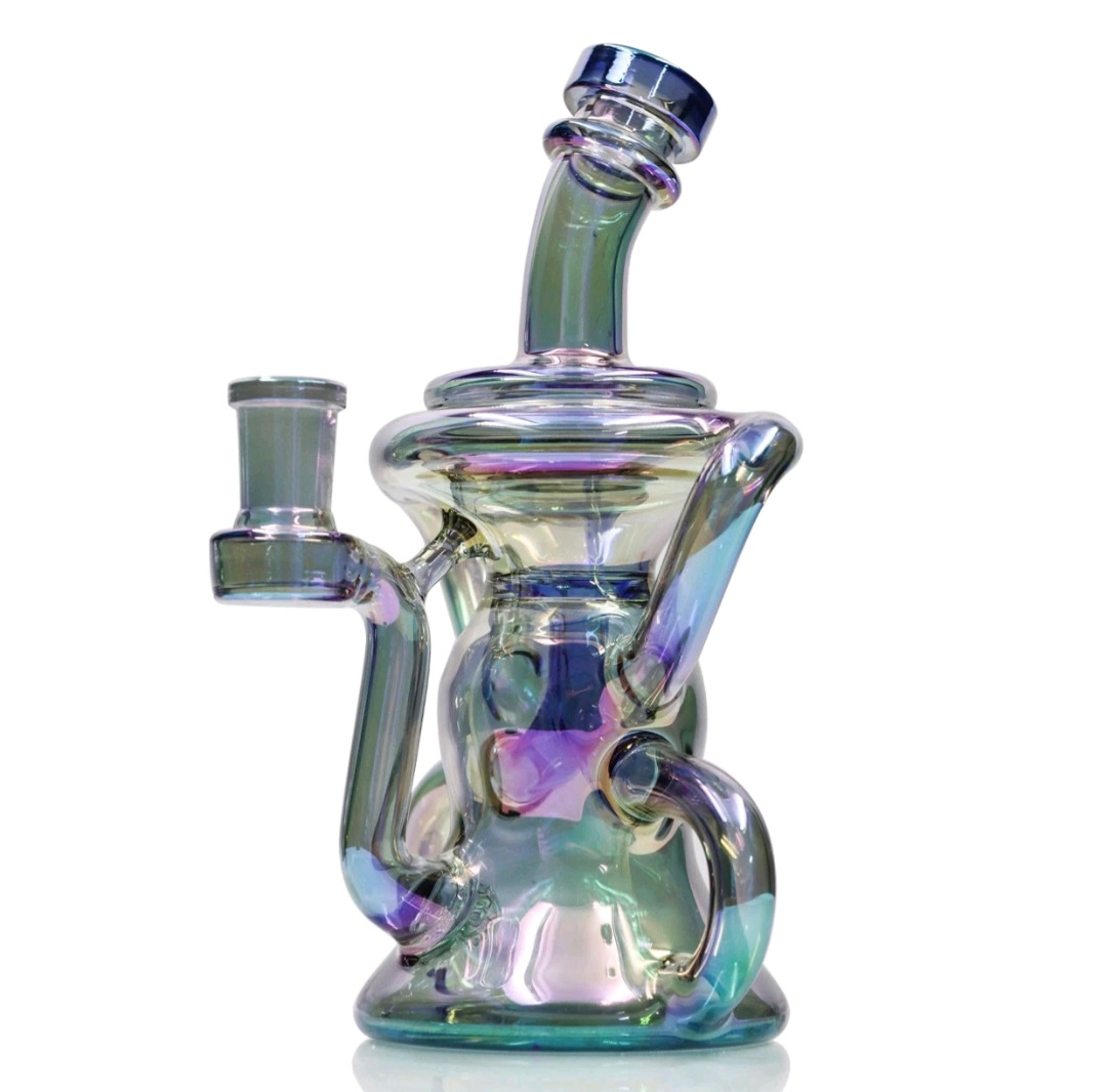 8' Iridescent Glass Water Bong Recycler 14mm Bowl image 0