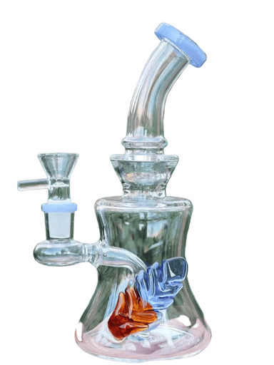 Preview pic of 8"  Glass Water Bong Bubbler w/14mm bowl W/ Feather 🪶 Glass Design