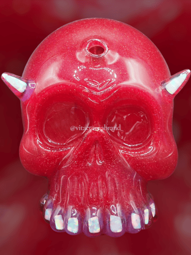 Preview pic of Carsten Devil Skull - Red Crushed Opal + Opal Horns