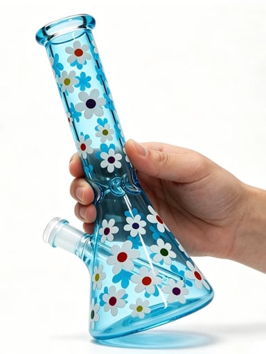 Preview pic of 10" Daisy Designed Glass Water Bong Beaker W/ 14mm Bowl