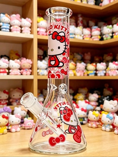 Preview pic of Cute Cat 🐱 10' Glass Water Bong W/Ice Holder & 14mm bowl