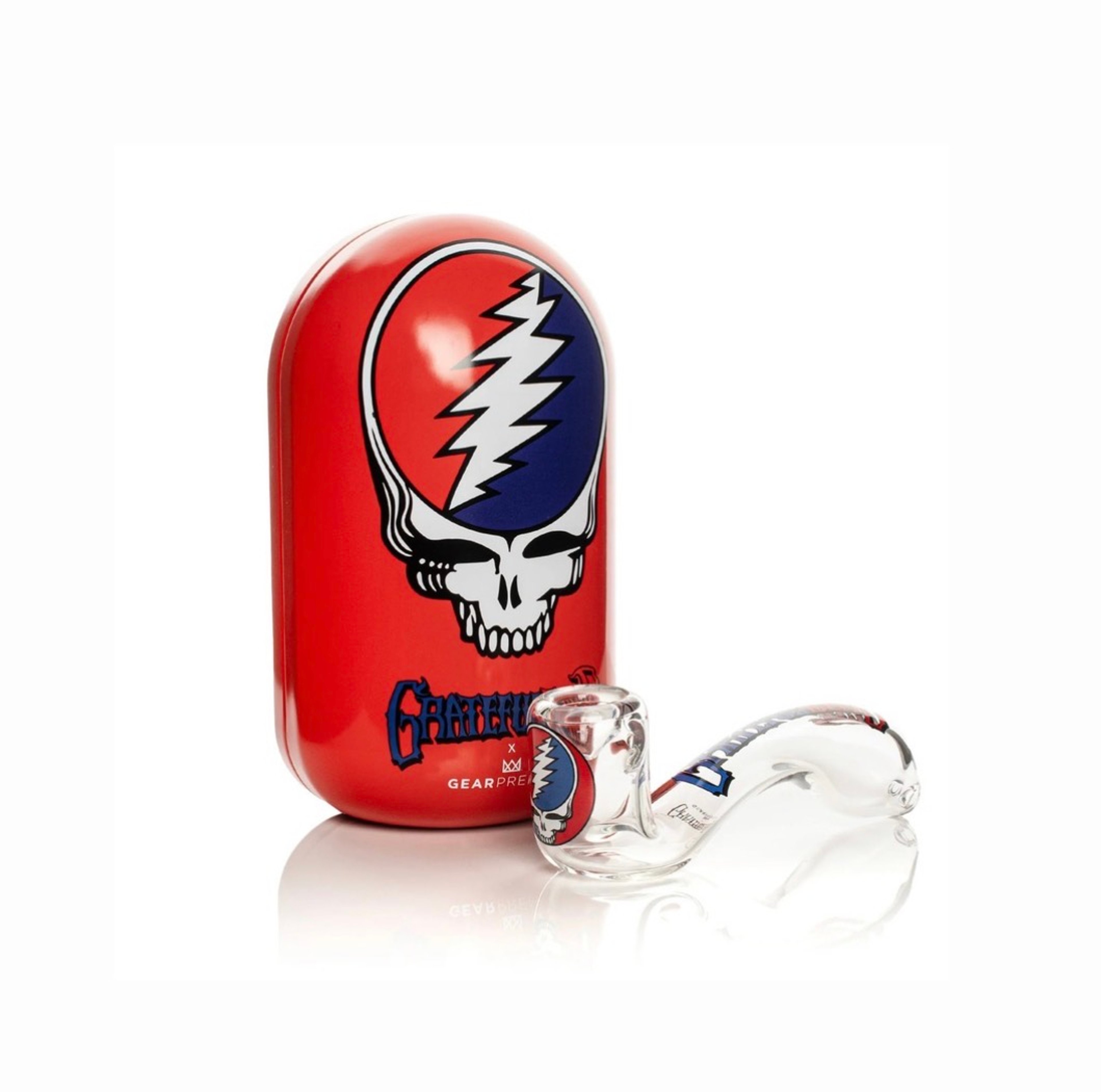 Preview pic of GRATEFUL DEAD GEAR PREMIUM® 5.5" Steal Your Face Sherlock Hand Pipe in Collectible Tin