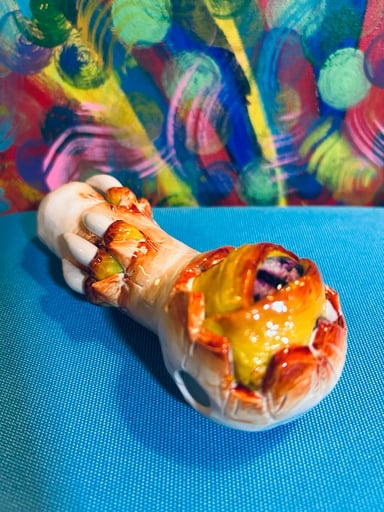 Preview pic of Handcrafted glass/ceramic hand pipe with eyeball 👁️ and teeth