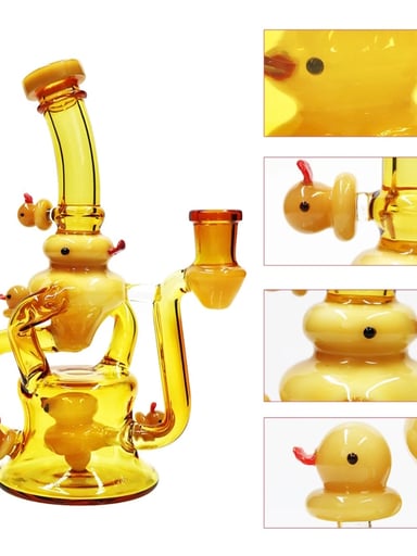 Preview pic of 8'Glass Recycler Water Bong W/ Duck Design & 14mm bowl