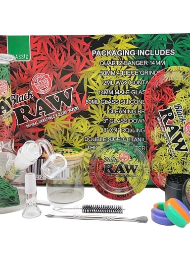 Preview pic of 8" Jamaican Raw Glass Water Bong Collector Set