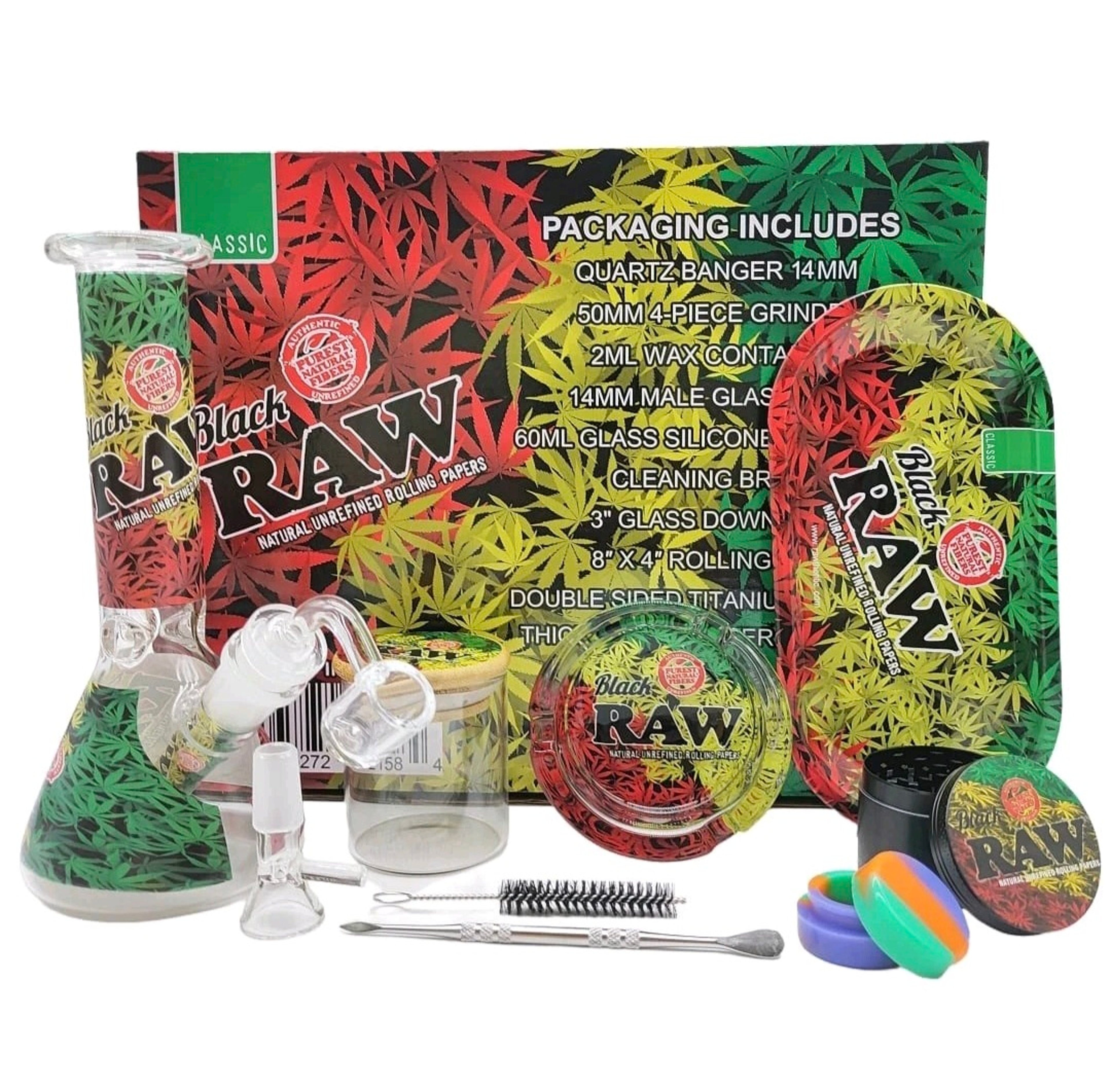 Preview pic of 8" Jamaican Raw Glass Water Bong Collector Set