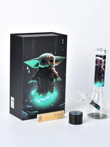 Preview pic of 8" - Young Yoda Glass Water Bong Gift Set + Extras