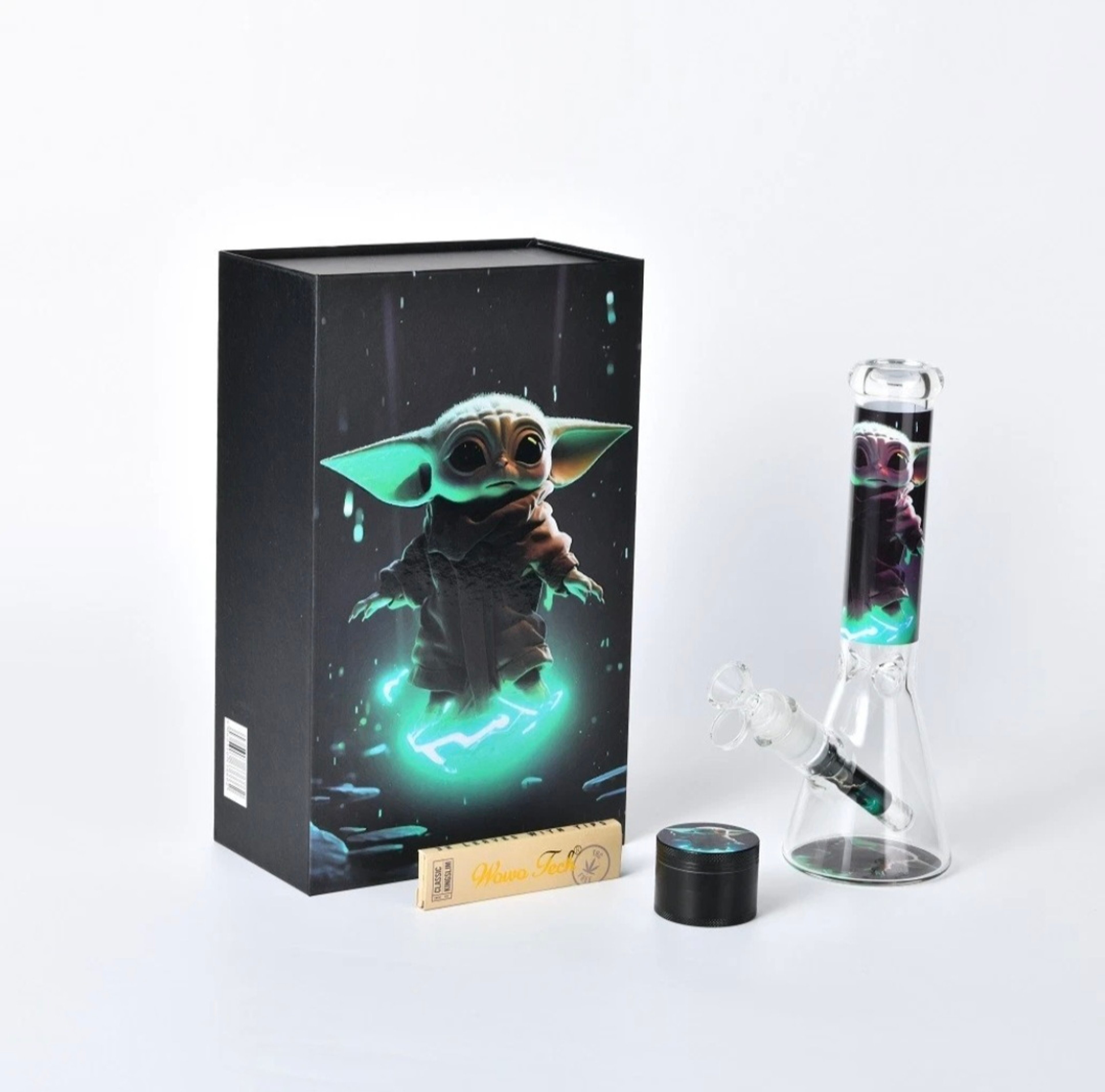 Preview pic of 8" - Young Yoda Glass Water Bong Gift Set + Extras