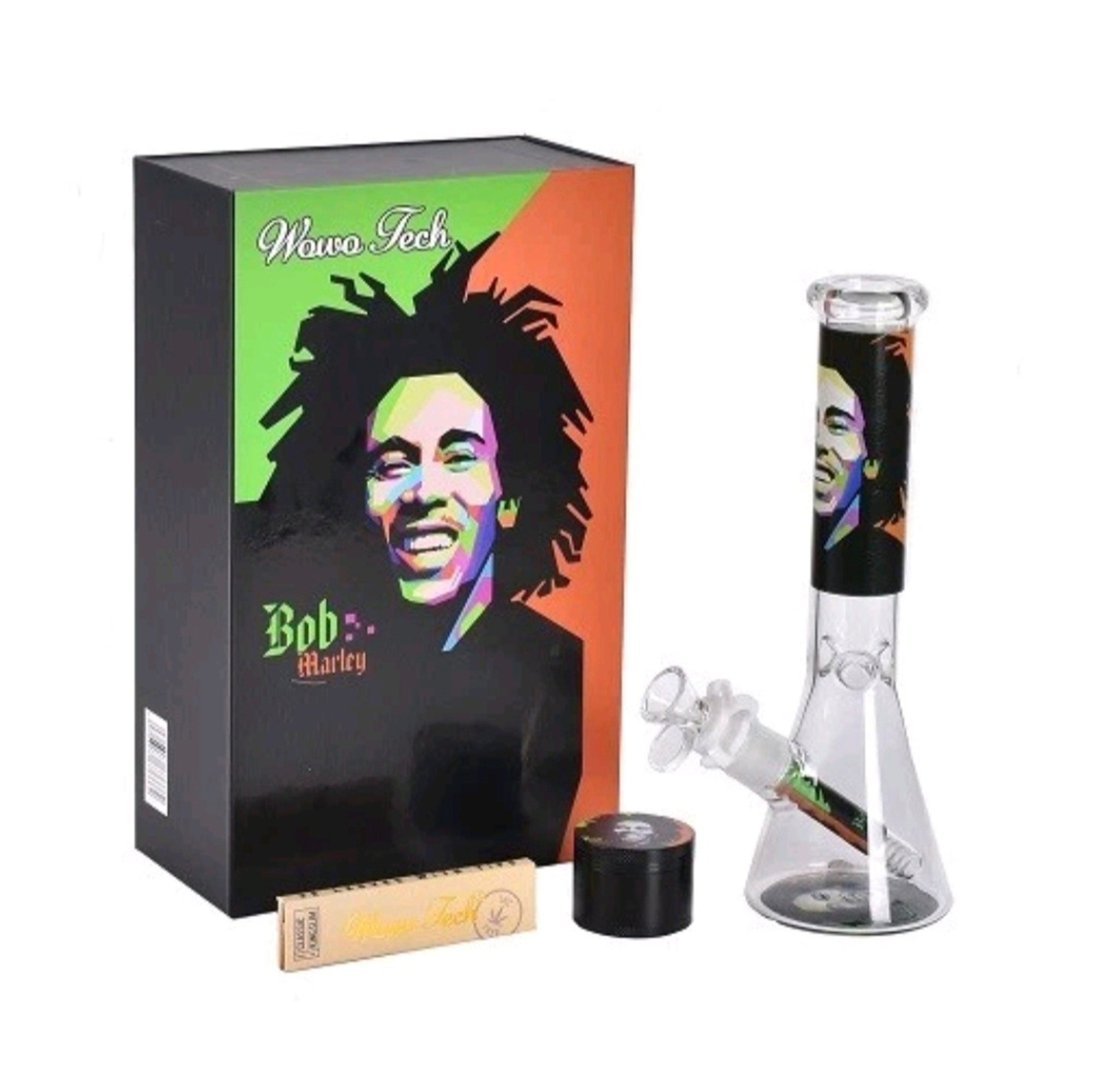 Preview pic of 8" Bob Marley Glass Water Bong Gift Set + Extras
