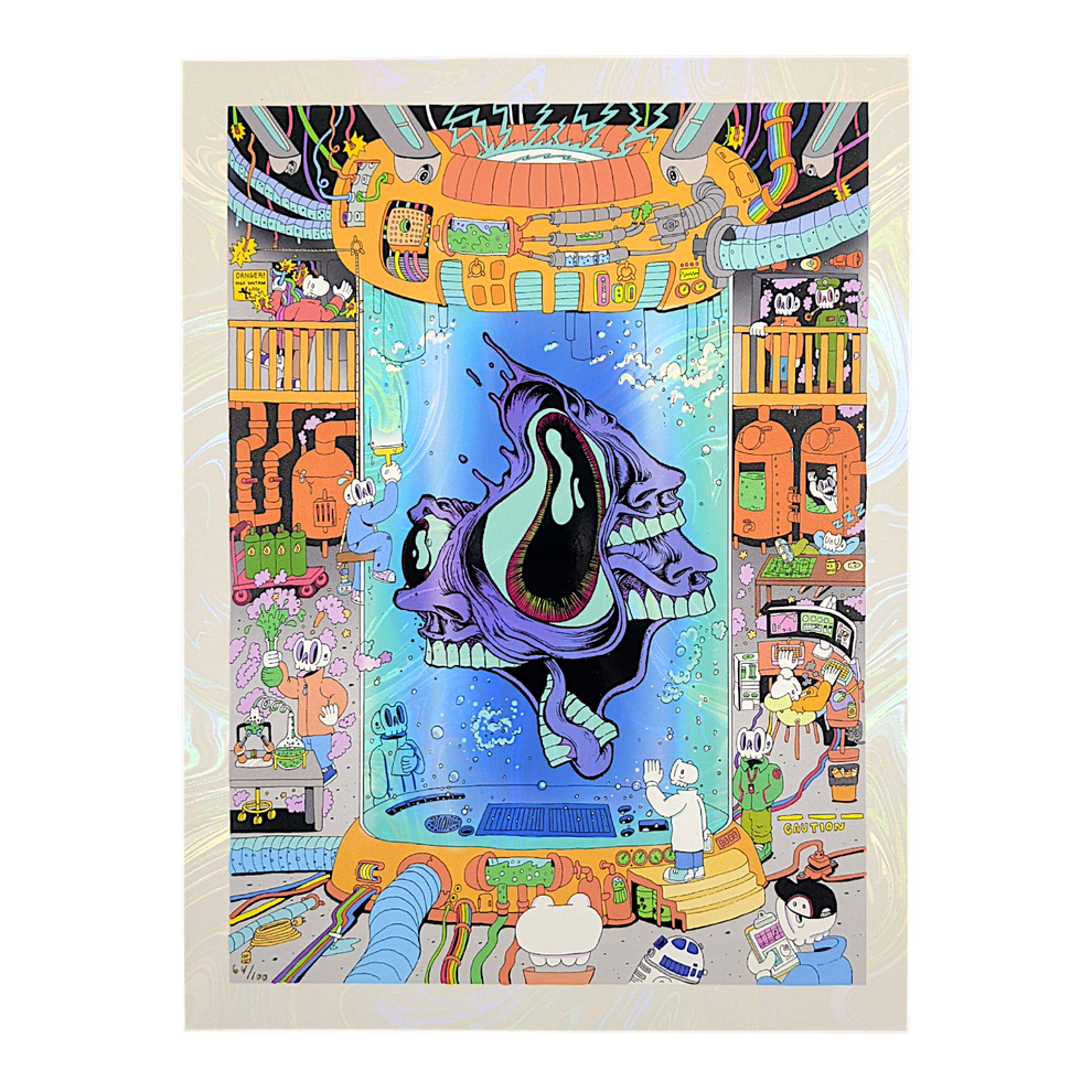 Preview pic of Aaron Brooks x Skully Vibes "Skulls and Faces (White Swirl Foil)" Mini Print