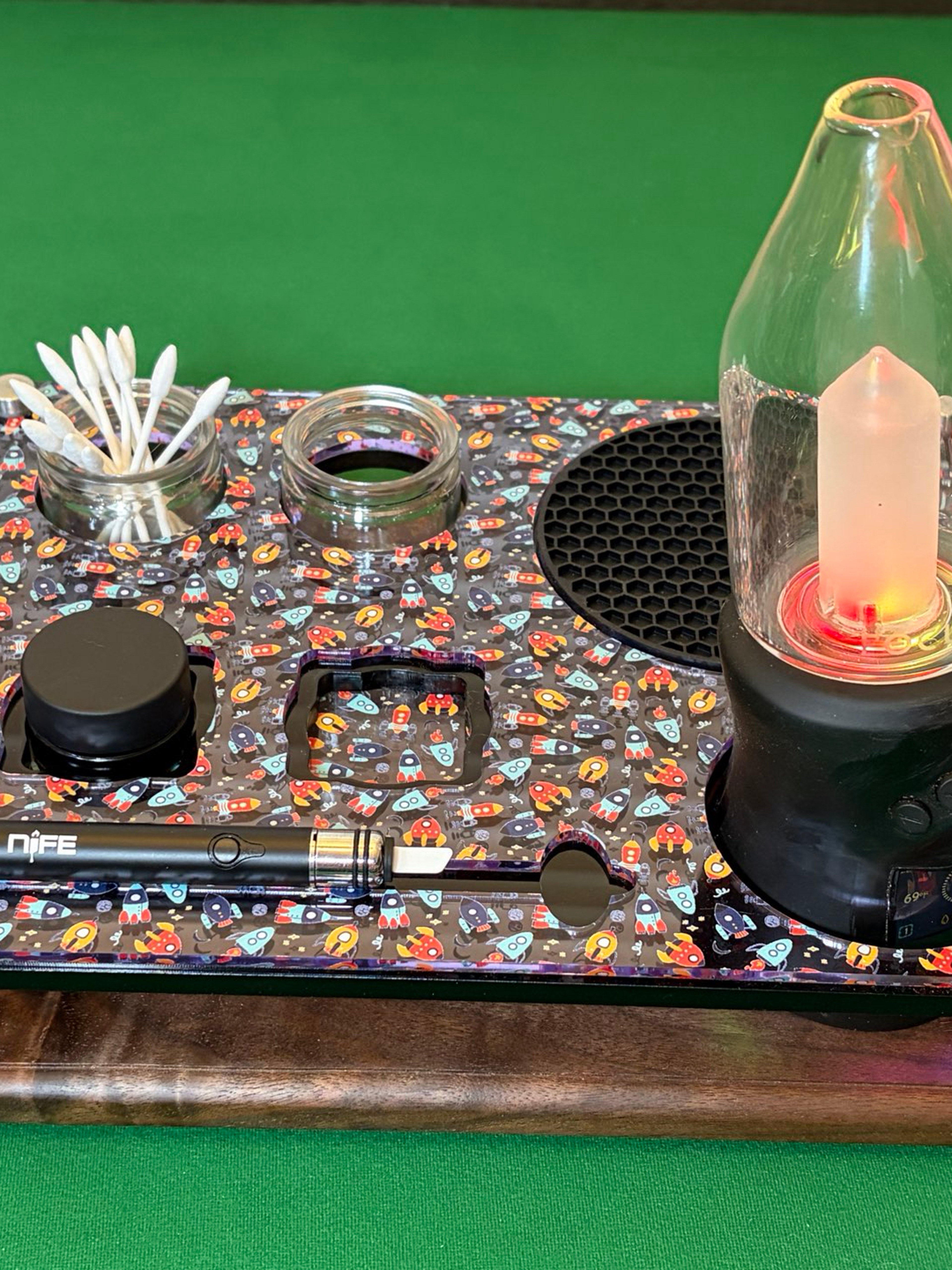 Dab Station Tray Organizer for Focus V Carta 2/Sport | Acrylic Wood - Rocketships Pattern image 0