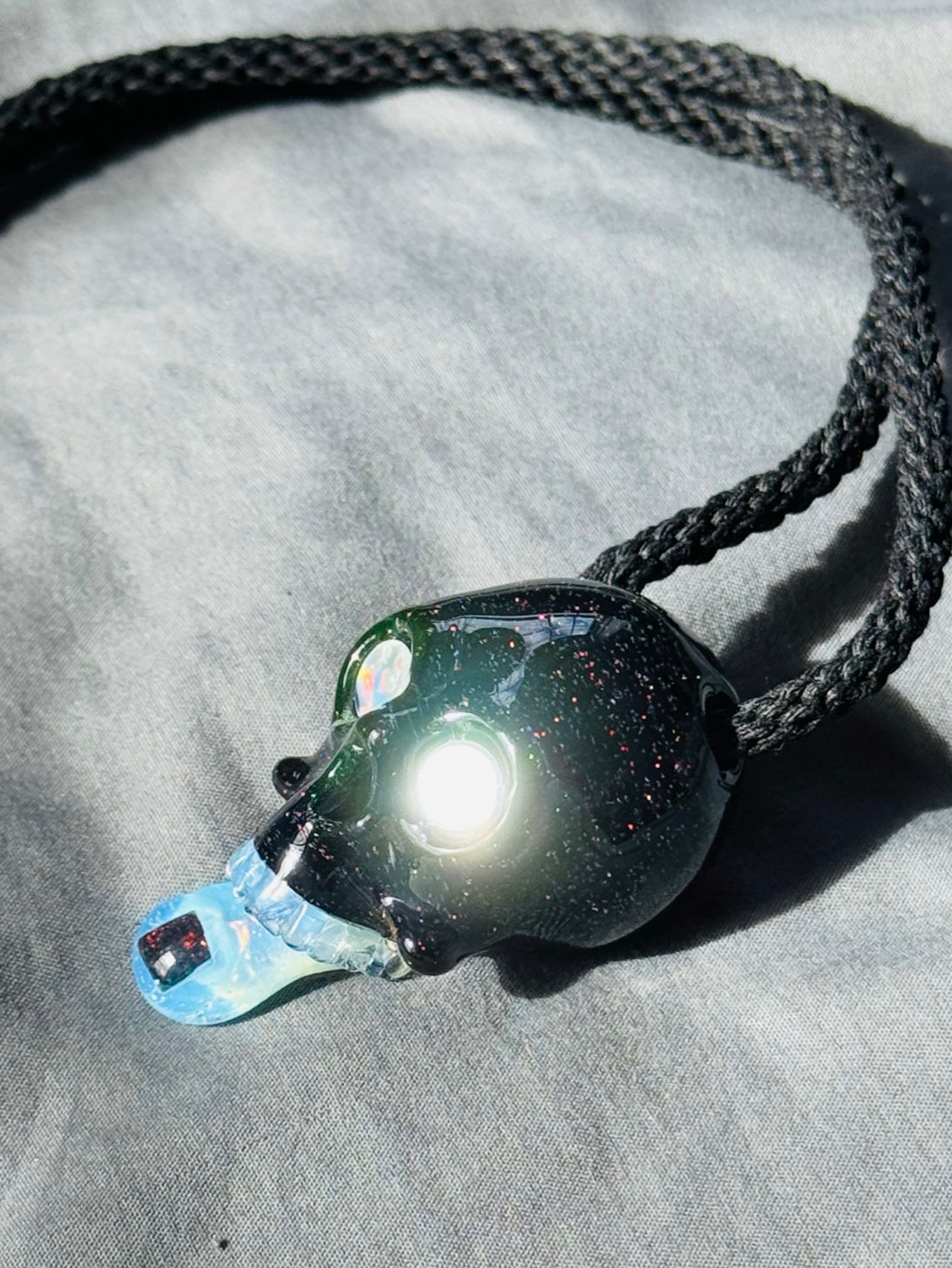 Preview pic of 🔥SUPER RARE🔥LEE BRODEE  FULL CRUSHED OPAL KALI SKULL SUPER SERIES..THICK CRUSHED OPAL 3x OPAL COIN UV EYES//HEMP CHAIN 🧐🤯