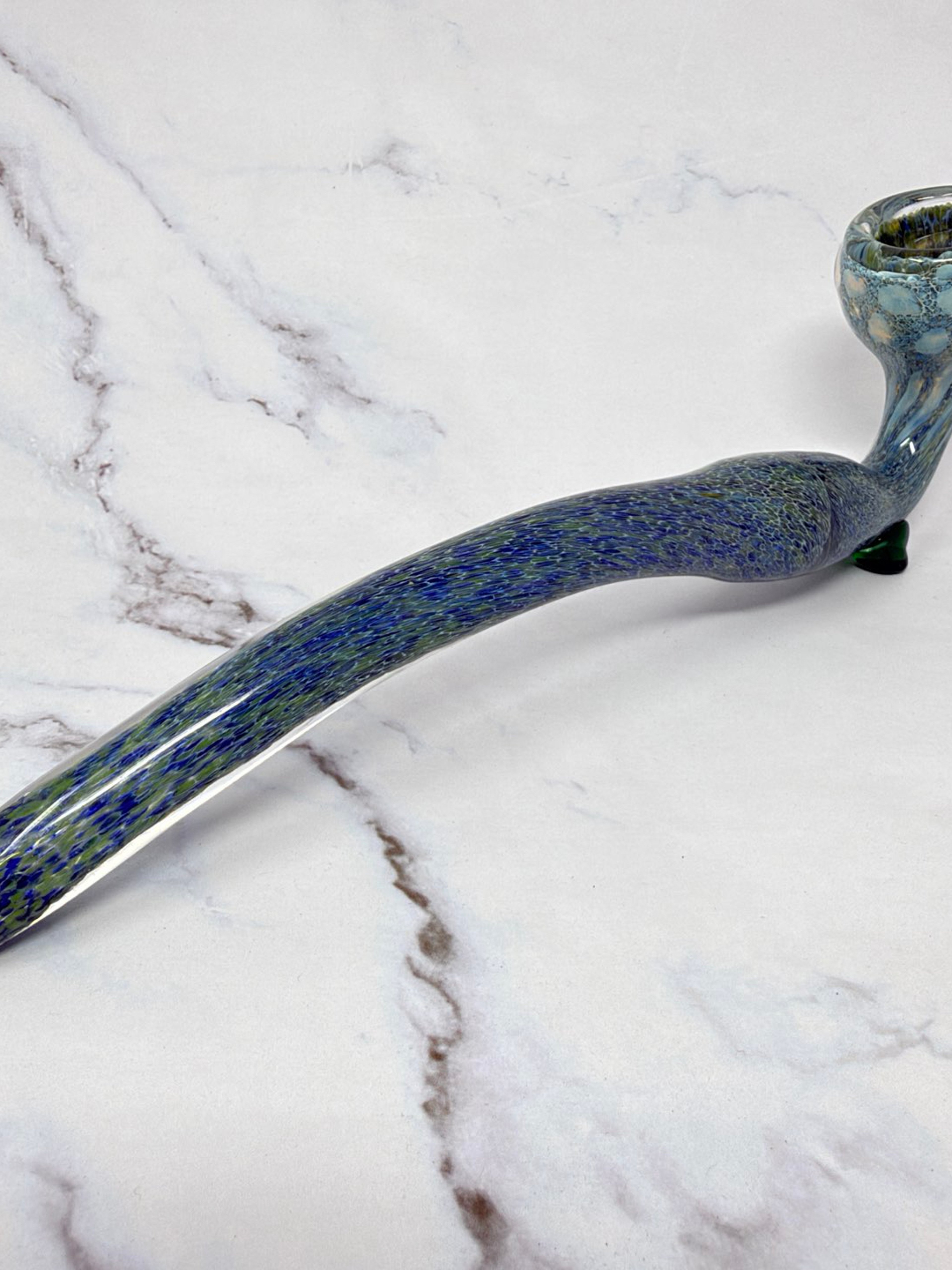 9” Green Blue Frit Marble Long Sherlock Smoking Glass Pipes image 0