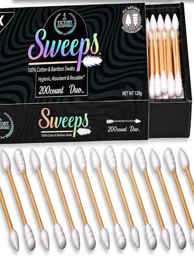 Preview pic of Sweeps Duo Bamboo Cotton Swabs Custom XL Pointed & Ridged Tips 200 Pack