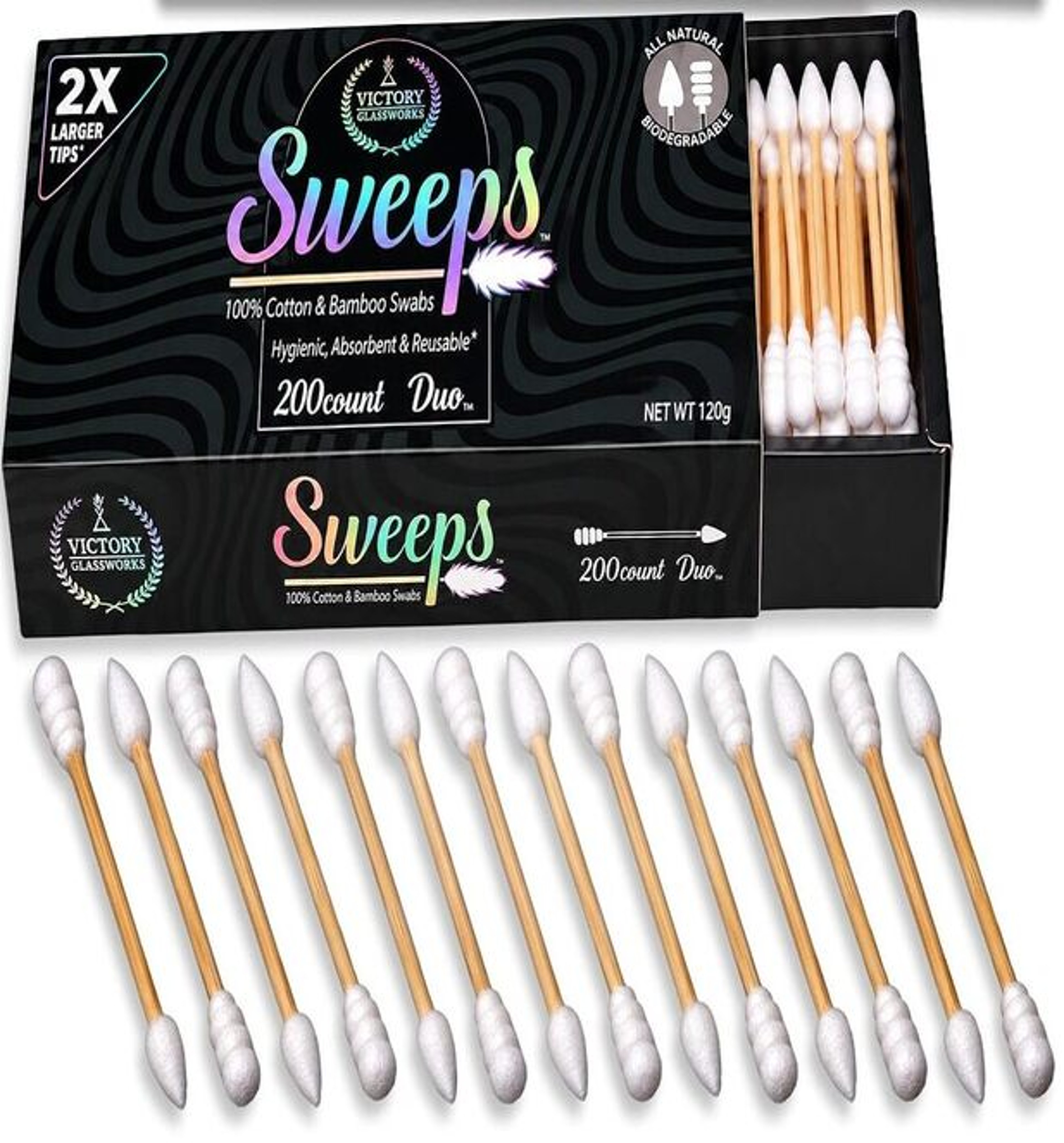Preview pic of Sweeps Duo Bamboo Cotton Swabs Custom XL Pointed & Ridged Tips 200 Pack