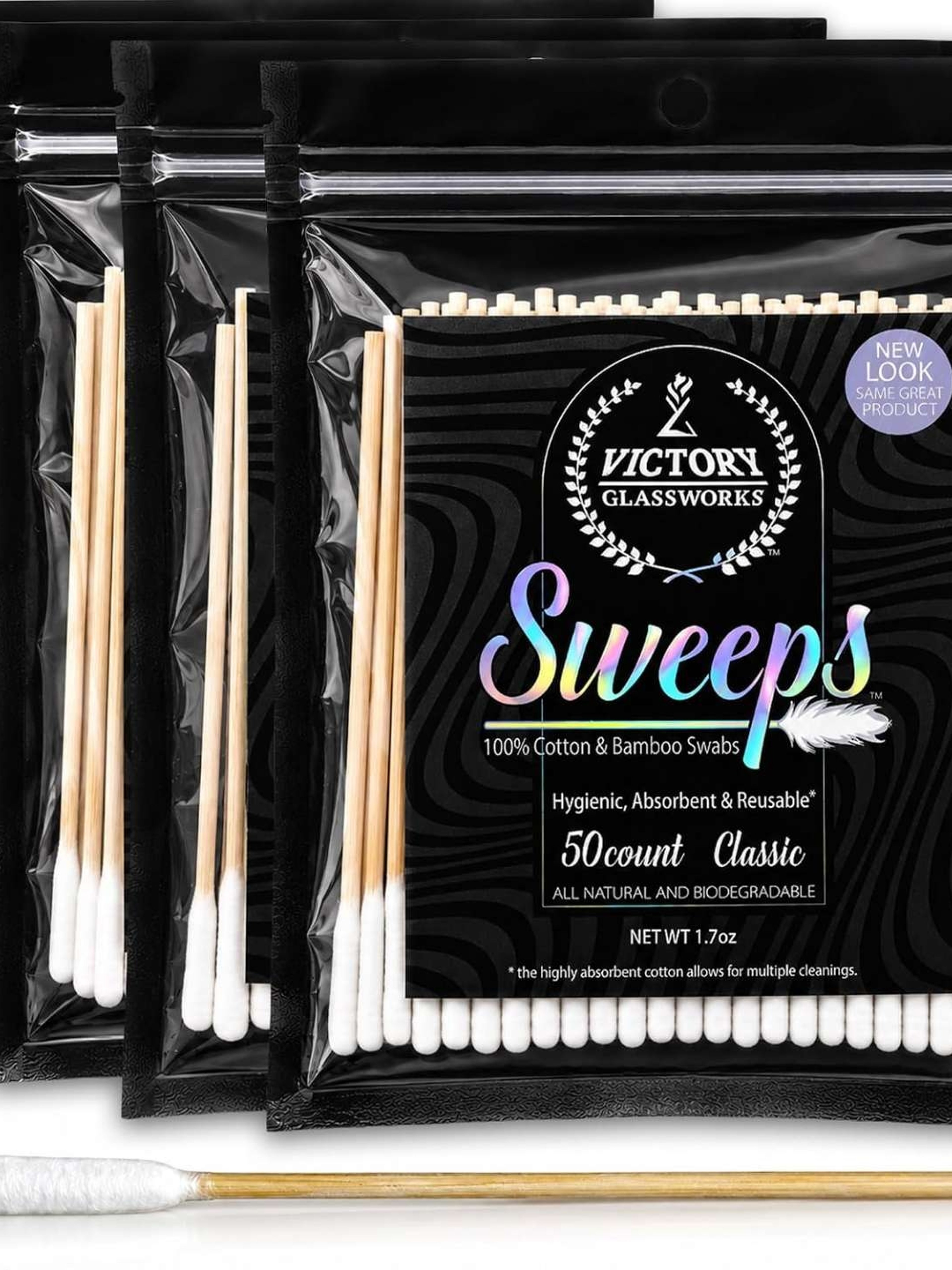 Preview pic of Sweeps XL High-Density Cotton Swabs 200 Count (4 packs of 50) Organic Medical-Grade Cotton & Bamboo