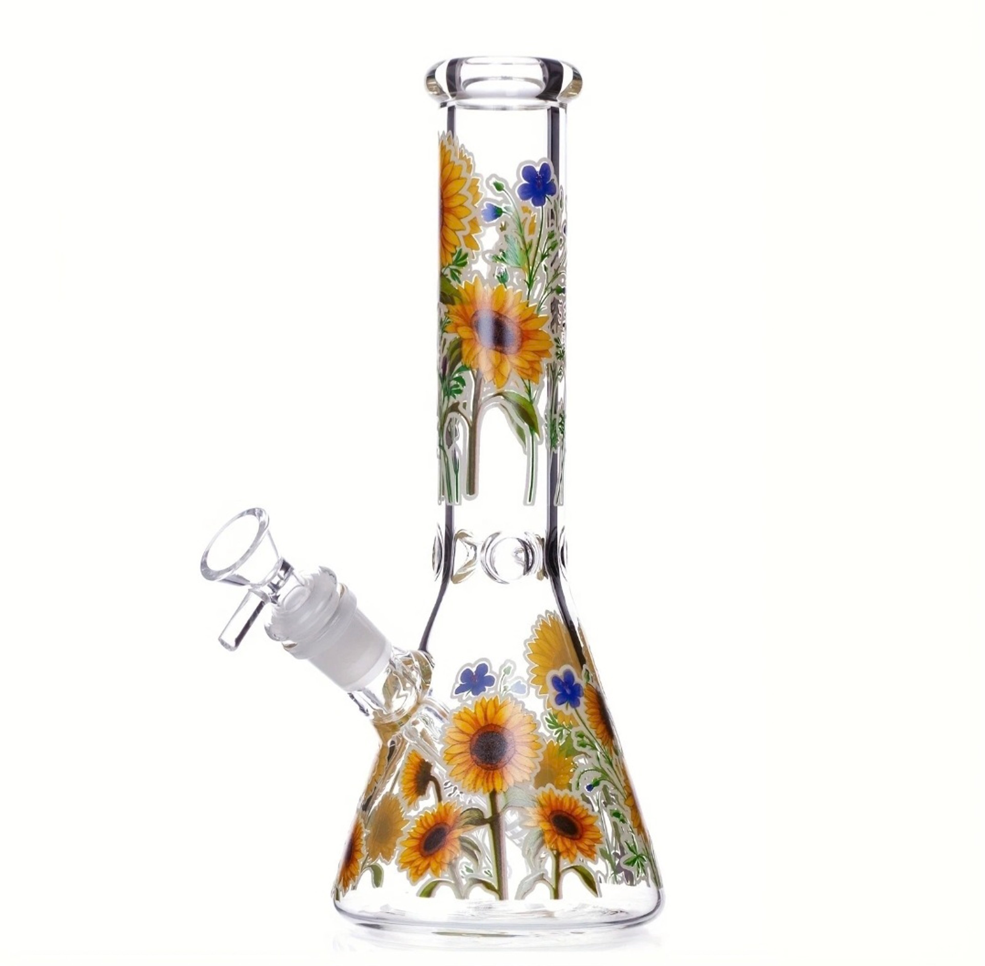 11' Glow In The Dark Glass Water Bong W/ Sunflower & Wildflower Design W/ 14mm Bowl image 0
